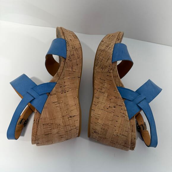 Kork-Ease Austin Wedge Heel Sandals Blue Tan Strap Cork Heel Size 8 - Picture 7 of 8